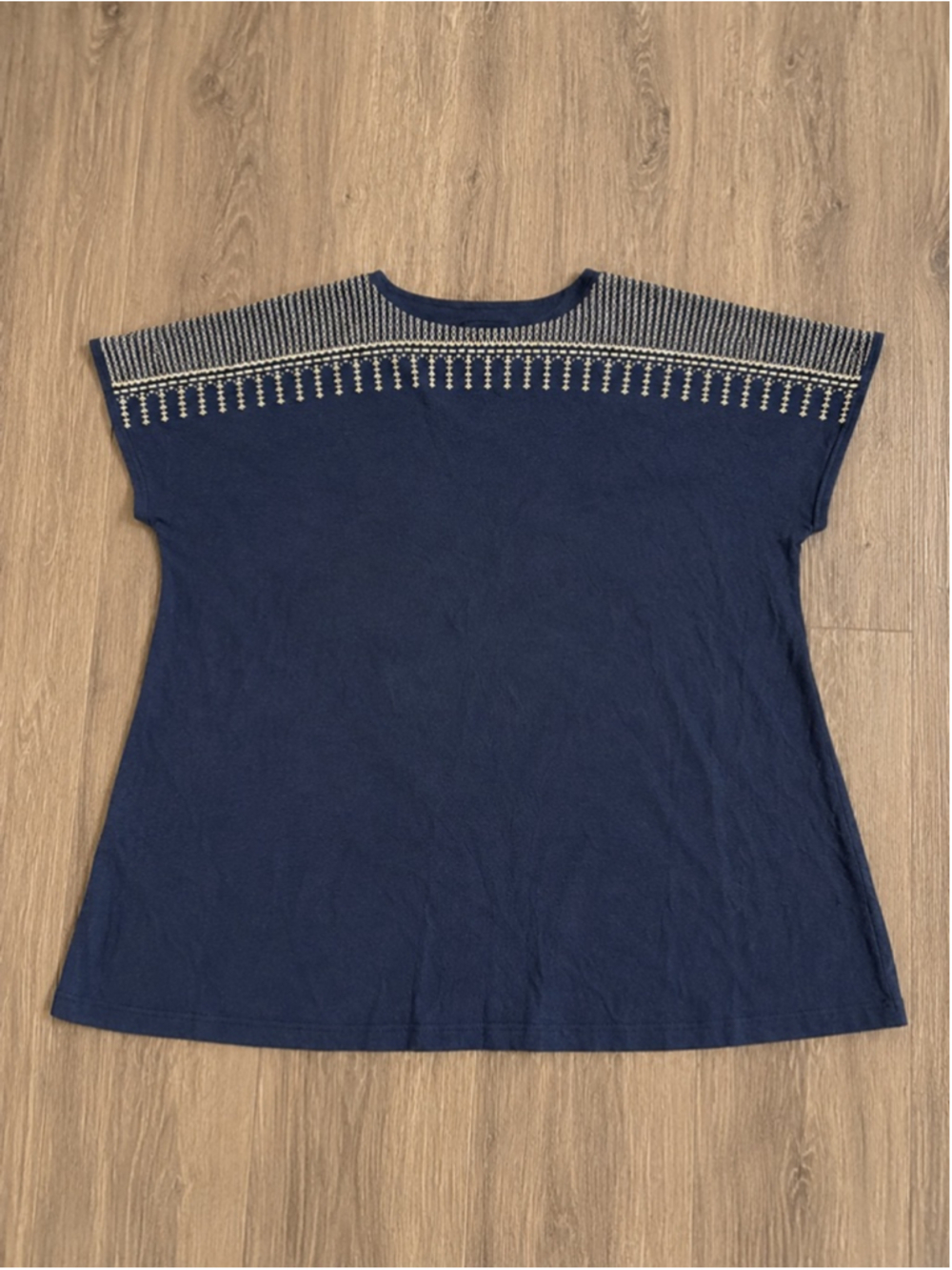 Pure Jill Embroidered Tunic Top Women’s Medium Navy Blue Cotton Linen Boho - Picture 2 of 8